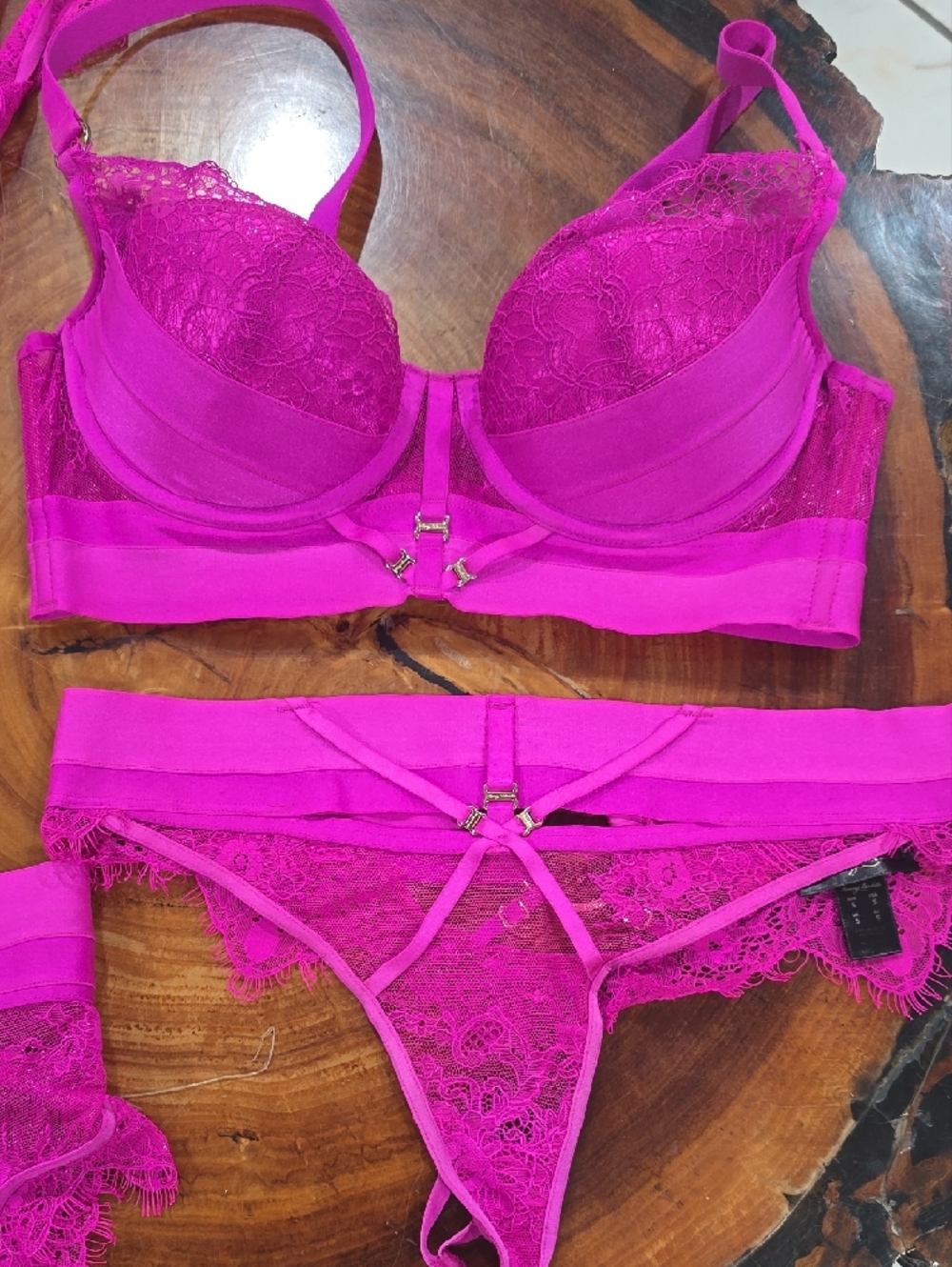 Hot Pink Lace Trim Bodysuit with Garter Straps Its use 3 Little damage - Picture 7 of 14